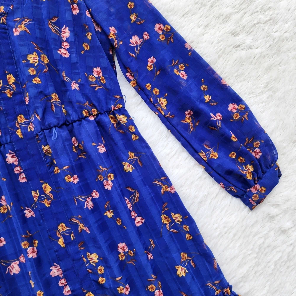 Draper James RSVP Blue Floral Long Sleeve Midi Dress - Picture 5 of 9